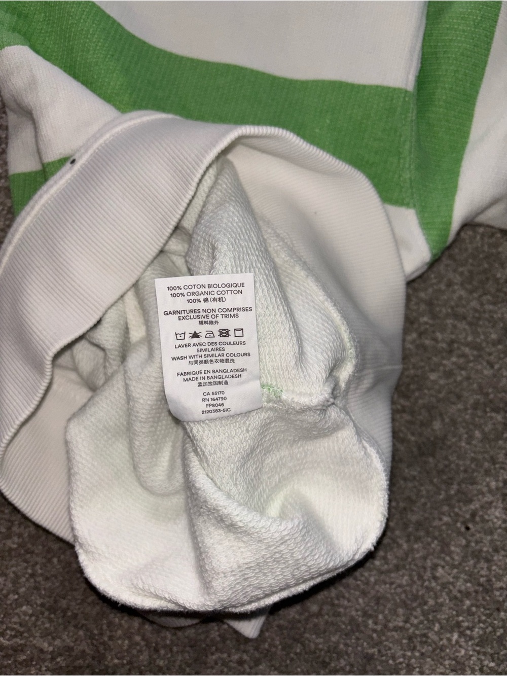 Frank & Oak- SIZE XS -100% Cotton- Striped Green & White Crewneck Sweater - Picture 7 of 7